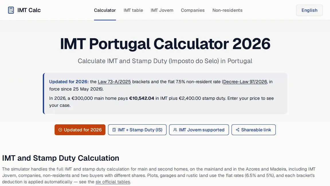 IMTcalc — website screenshot